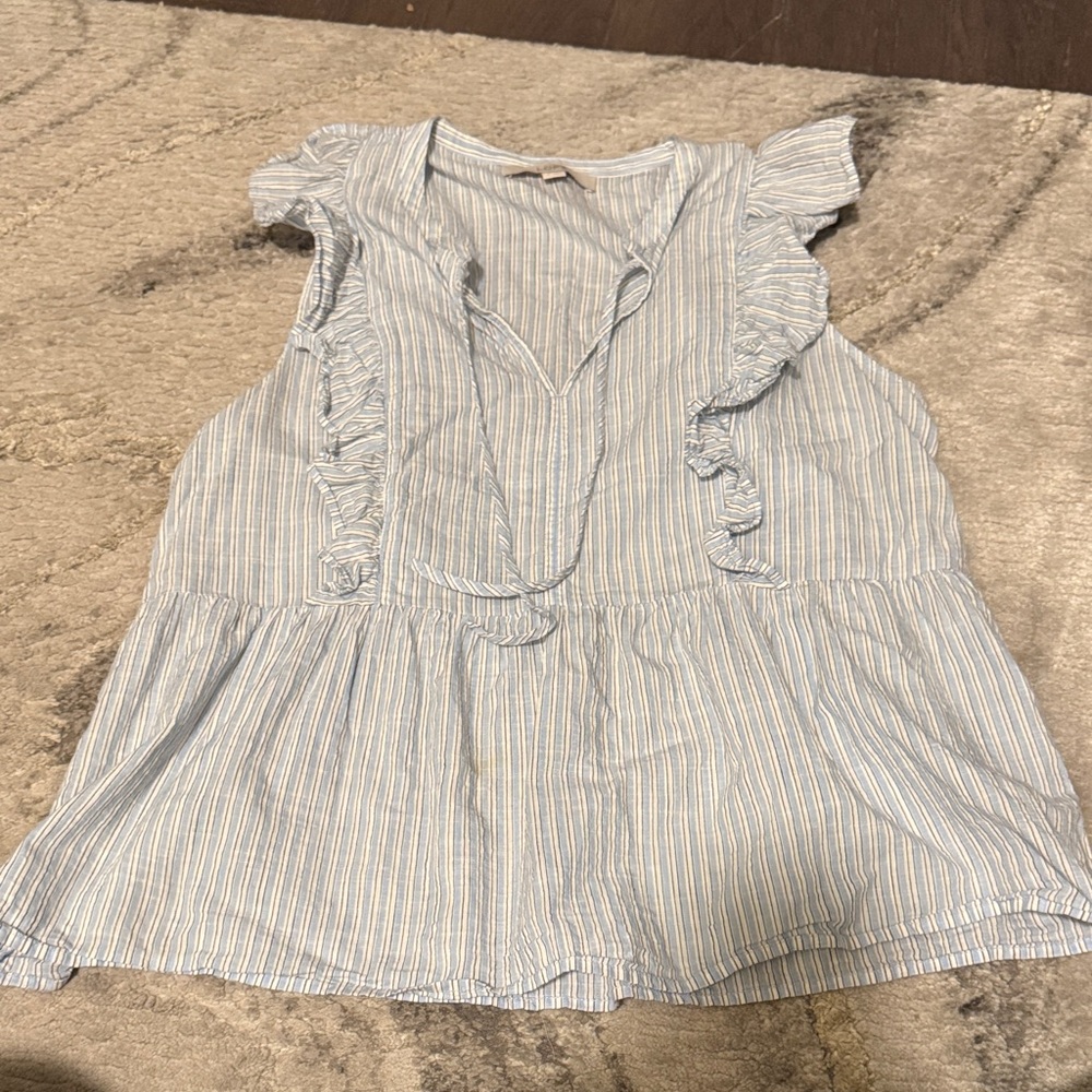 LOFT Blue and White Striped Blouse